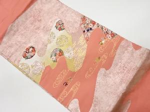 リサイクル　変わり道長取りに花丸文・鴛鴦模様織出し名古屋帯